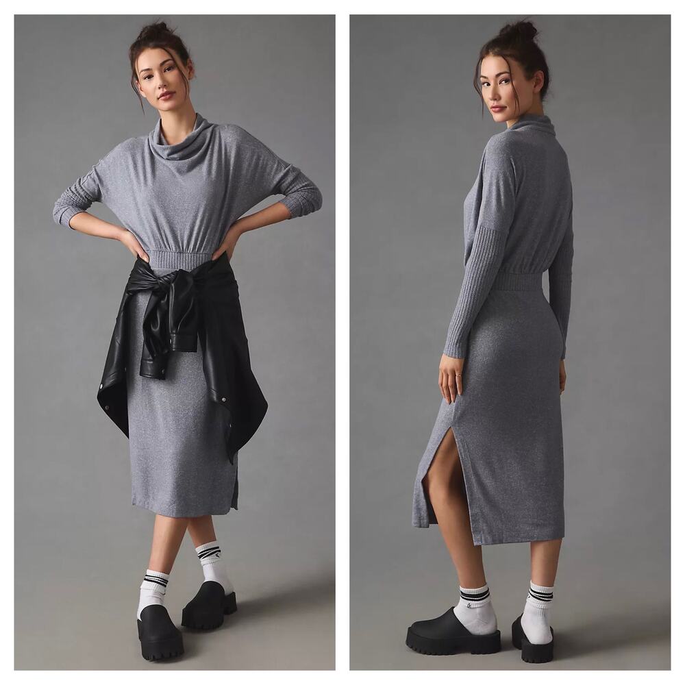 Anthropologie Daily Practice The Arabella Drapey Sweater Midi Dress Large Gray